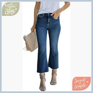 High Waisted Crop Flare Jeans, Bootcut Denim Pants, Live Hem